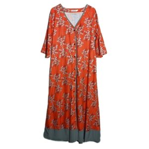 Misslook Large Red Dress Long Button Front V-Neck